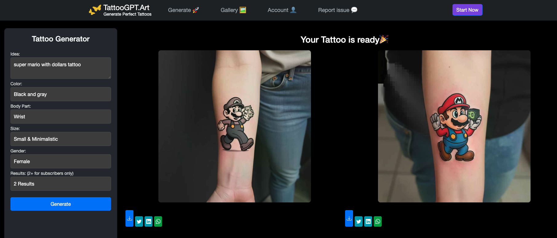 Best AI tattoo generator design example - custom tattoo by TattooGPT Art
