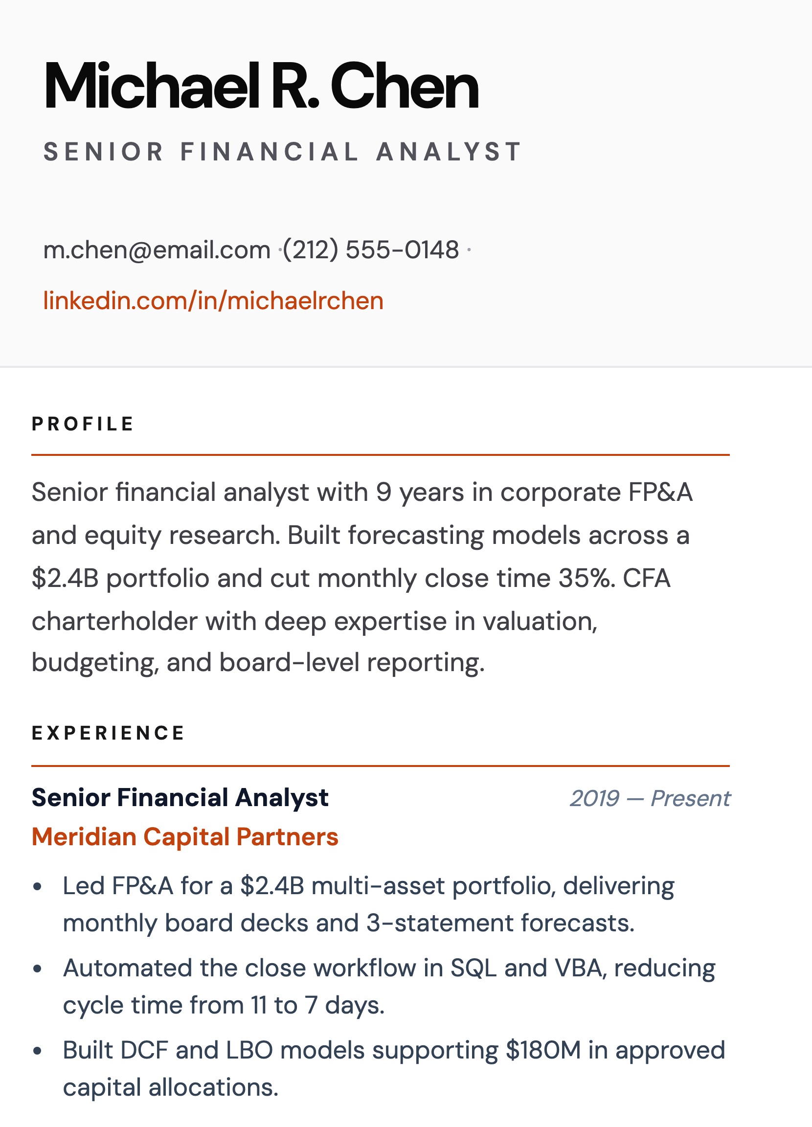 Classic ATS-optimized resume template by the AI resume builder