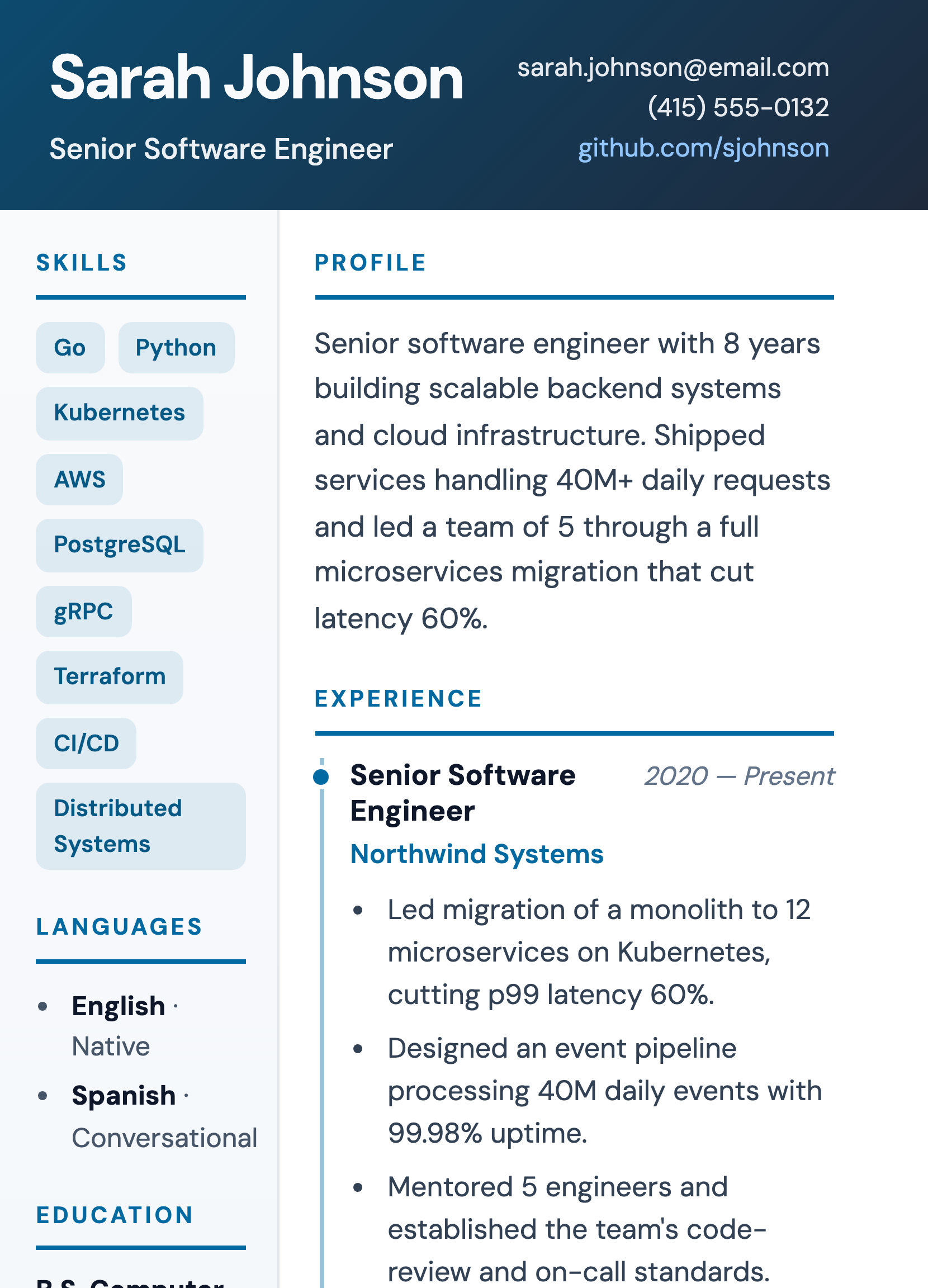 Professional ATS-optimized resume template by the resume AI generator